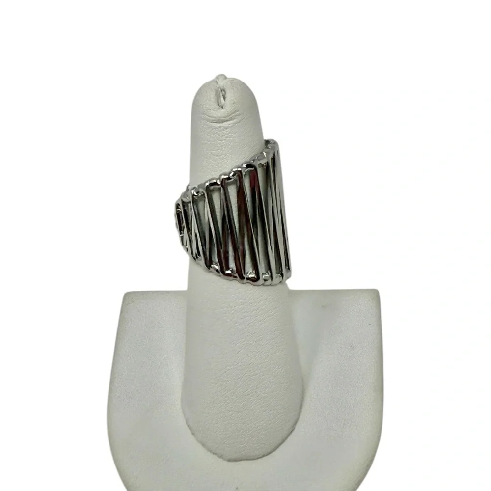 Silver Stainless Steel Wide Band Open Ring - Picture 6 of 9